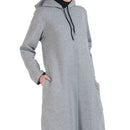 Grey Plain Extra Long Hoodie Sweatshirt - EastEssence.com