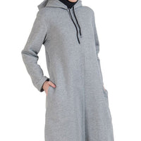 Grey Plain Extra Long Hoodie Sweatshirt - EastEssence.com