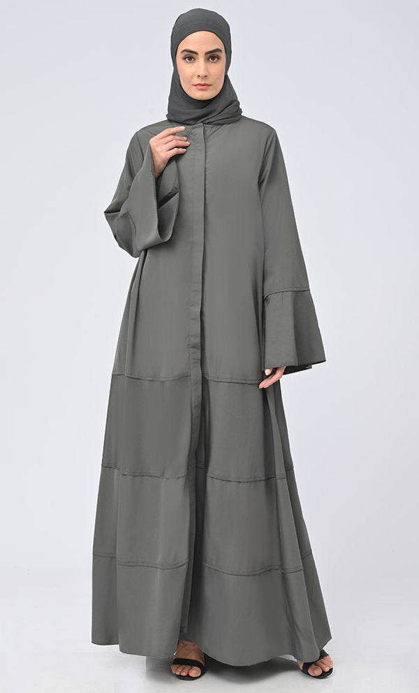 Haiza Royal Islamic Button Down Tiered Abaya With Matching Hijab - Final Sale - EastEssence.com