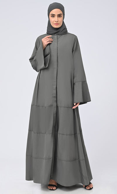 Haiza Royal Islamic Button Down Tiered Abaya With Matching Hijab - Final Sale - EastEssence.com