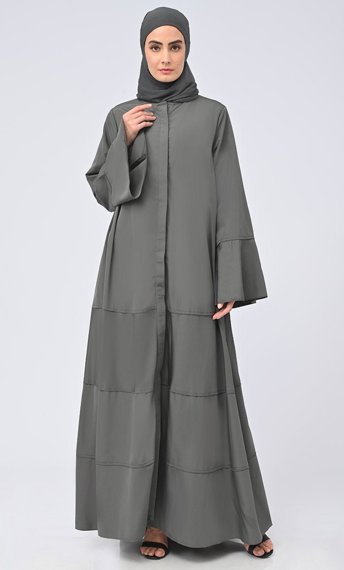 Haiza Royal Islamic Button Down Tiered Abaya With Matching Hijab - Final Sale - EastEssence.com