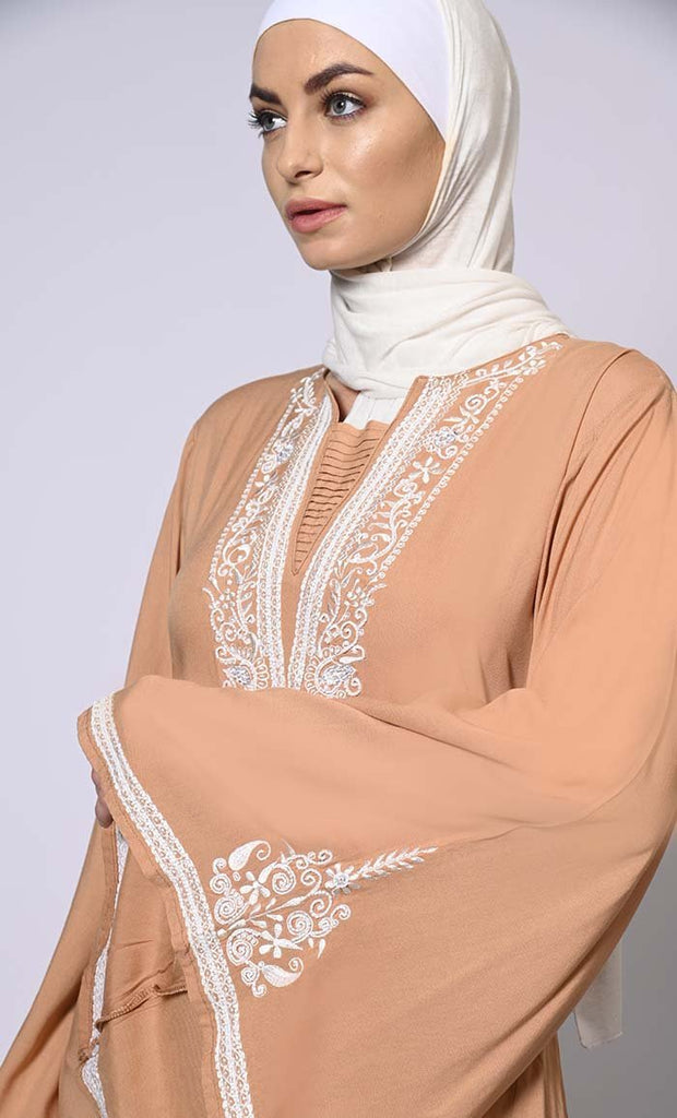 Handcrafted & Machine Embroidered Bell Sleeves Abaya - Final Sale - EastEssence.com