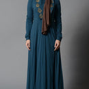 High -Low Cotton Jersey Abaya with Embroidery & Flap Details - EastEssence.com