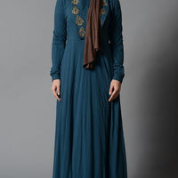 High -Low Cotton Jersey Abaya with Embroidery & Flap Details - EastEssence.com