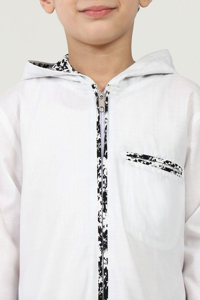 Hoodie - Style Thobe in Polyester Slub Poplin - Black - EastEssence.com