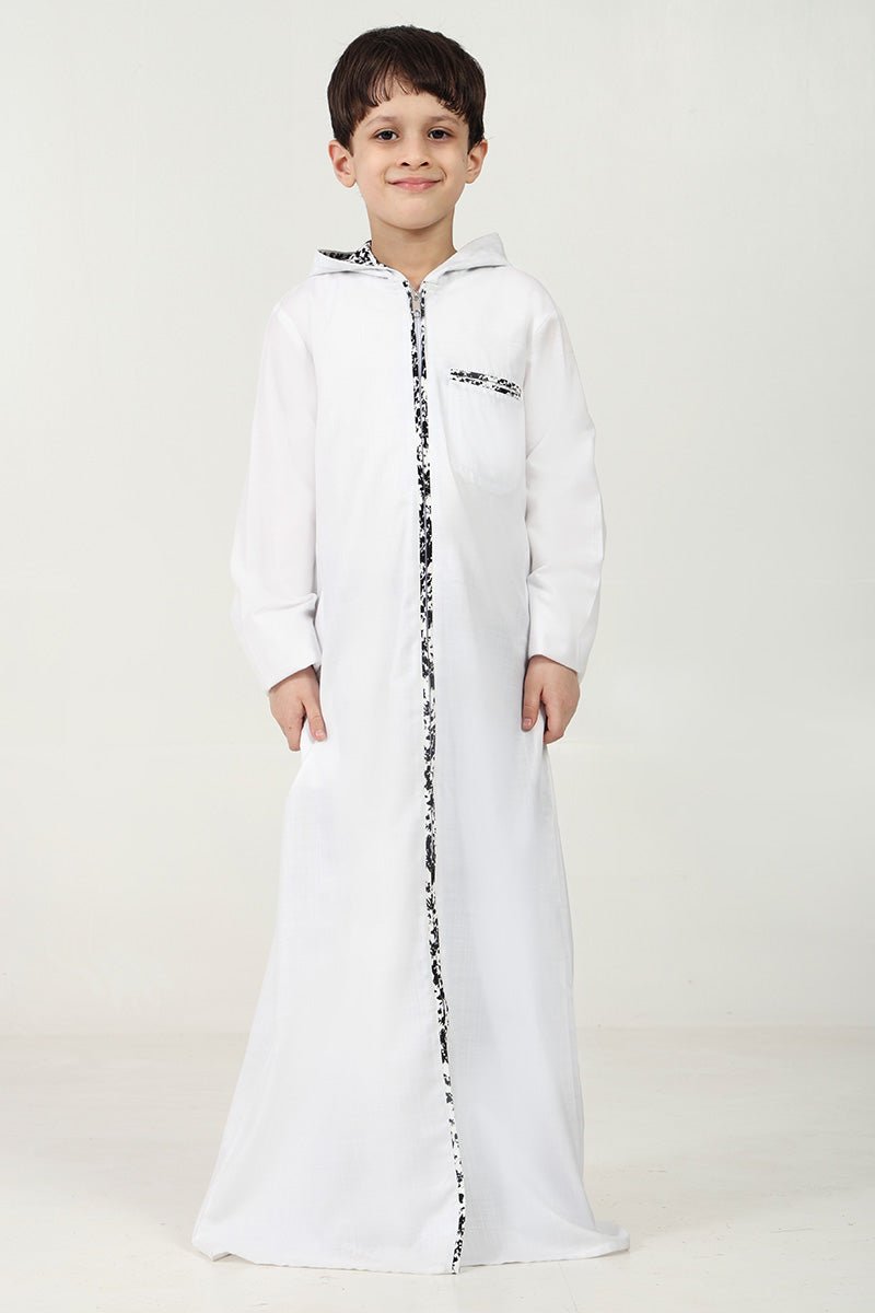 Hoodie - Style Thobe in Polyester Slub Poplin - Black - EastEssence.com