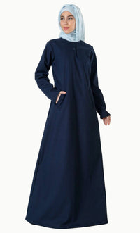 IMS-Twinned Button A Line Solid Abaya Dress - EastEssence.com