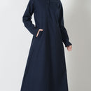 IMS-Twinned Button A Line Solid Abaya Dress - EastEssence.com