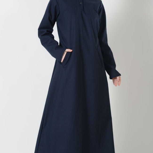 IMS-Twinned Button A Line Solid Abaya Dress - EastEssence.com