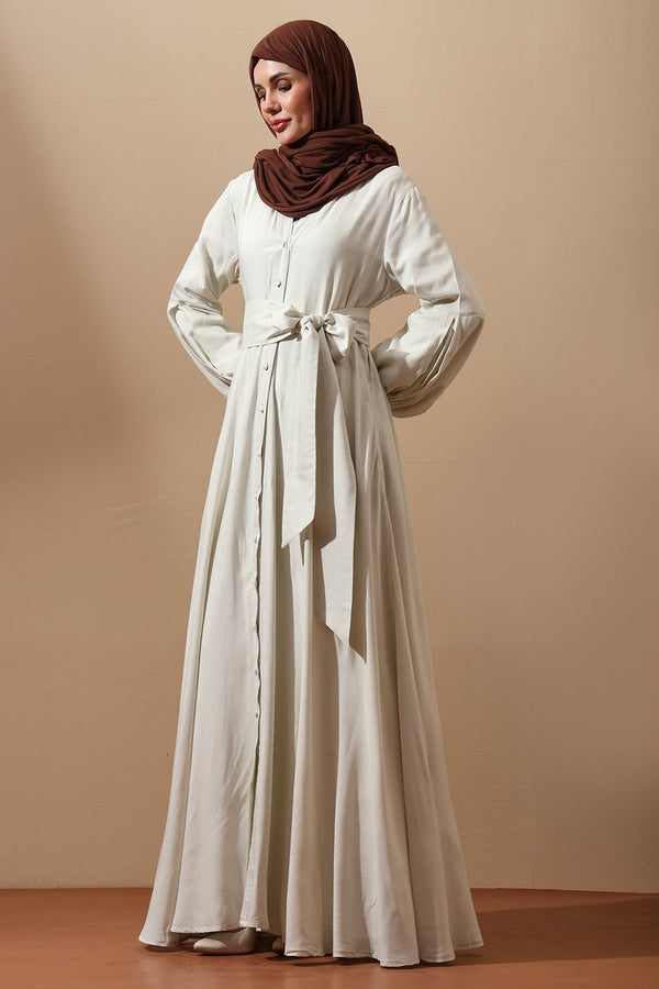 Ivory Grace Belted Abaya – Flowing Minimal Elegance - EastEssence.com