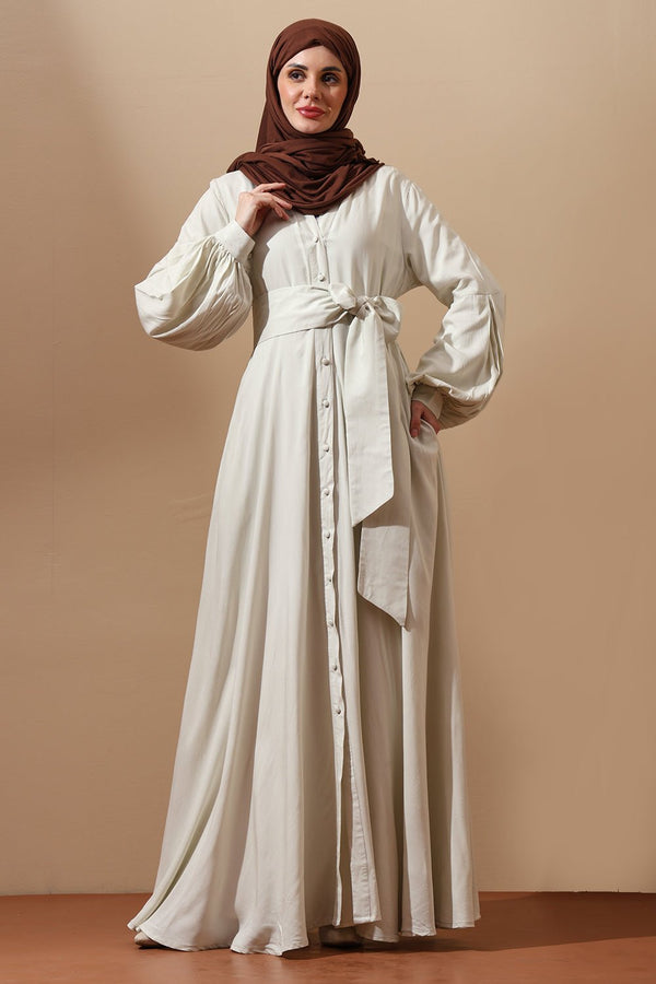 Ivory Grace Belted Abaya – Flowing Minimal Elegance - EastEssence.com