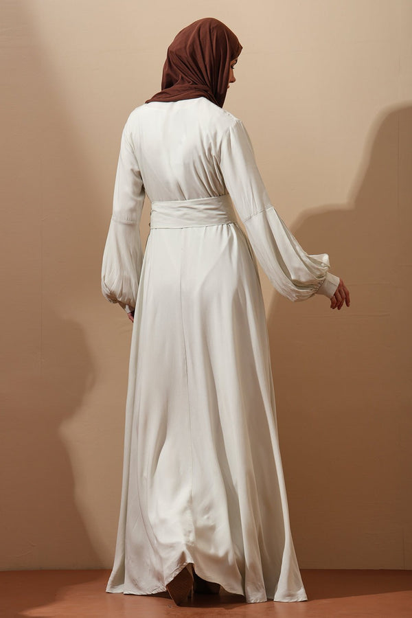 Ivory Grace Belted Abaya – Flowing Minimal Elegance - EastEssence.com