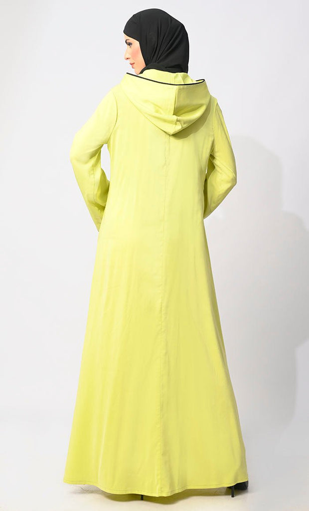 Joyful Jubilance: Colorful Beaded handwork Hooded Abaya with Tassels - EastEssence.com
