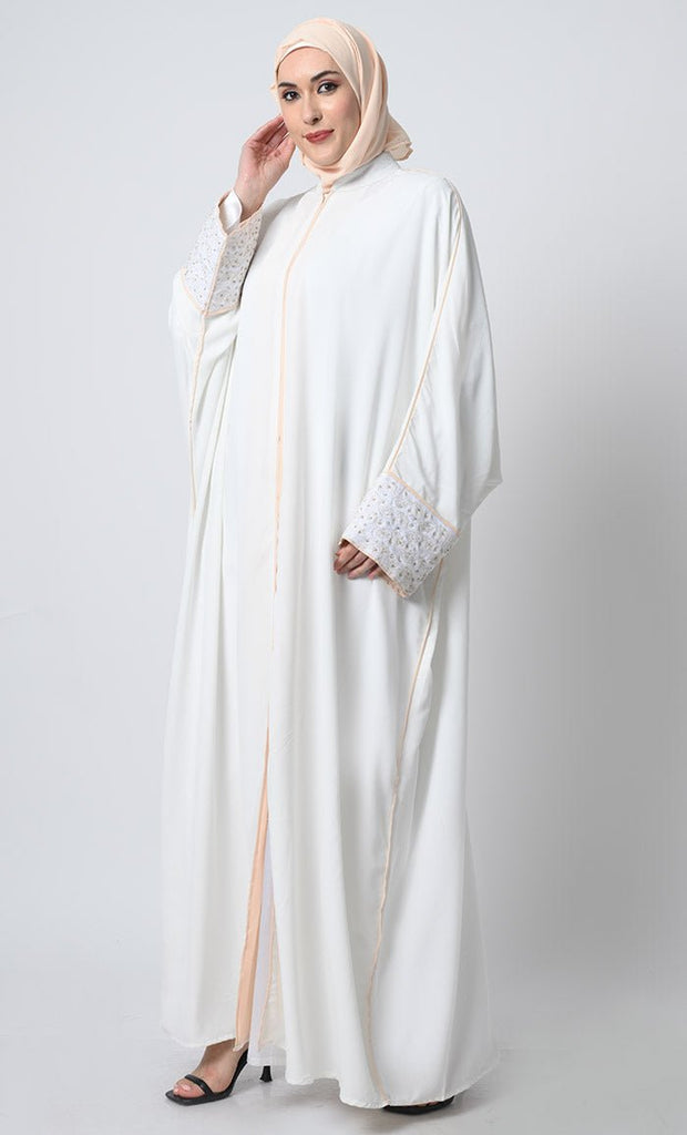 Kaftan Abaya – Summer Cool Fabric, Cord Embroidery, Mandarin Collar, with Slip - EastEssence.com