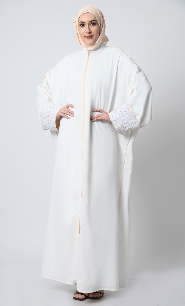 Kaftan Abaya – Summer Cool Fabric, Cord Embroidery, Mandarin Collar, with Slip - EastEssence.com