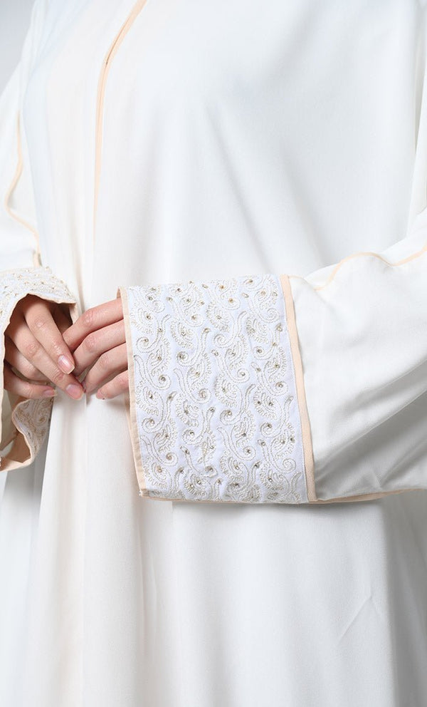 Kaftan Abaya ??Summer Cool Fabric, Cord Embroidery, Mandarin Collar, with Slip - Final Sale - EastEssence.com