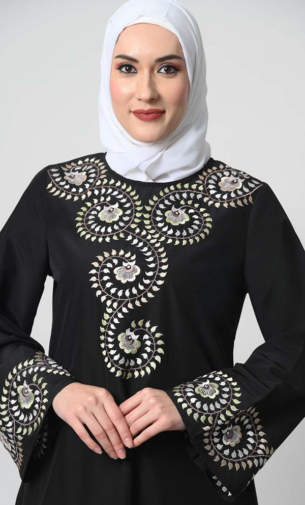 Kashibo A - Line Abaya with Traditional Embroidery - EastEssence.com
