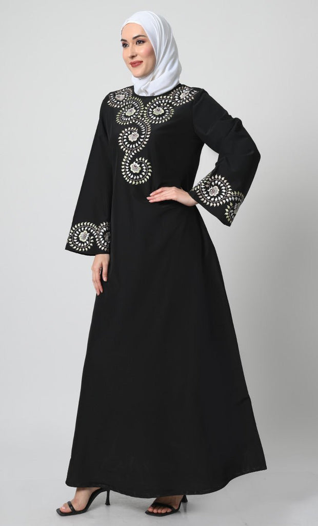 Kashibo A - Line Abaya with Traditional Embroidery - Final Sale - EastEssence.com