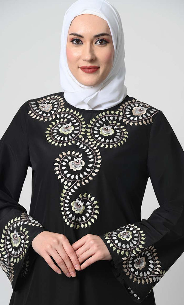 Kashibo A - Line Abaya with Traditional Embroidery - Final Sale - EastEssence.com