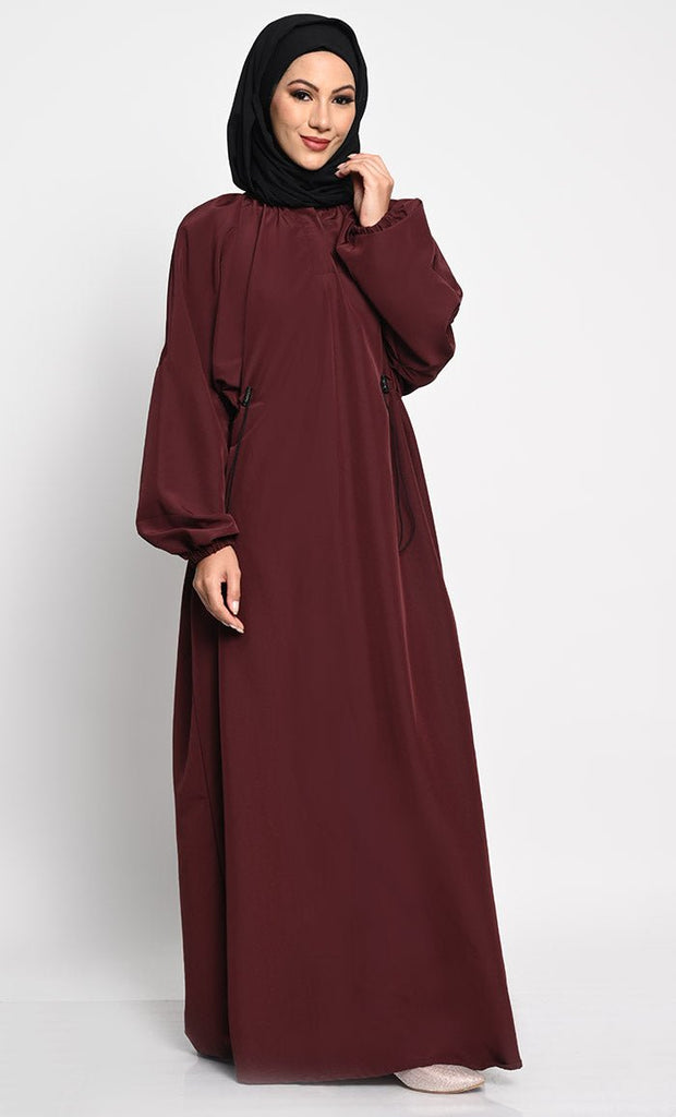 Kashibo A line solid Abaya dress with elastic waist - EastEssence.com