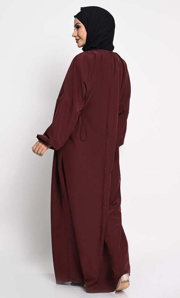 Kashibo A line solid Abaya dress with elastic waist - EastEssence.com