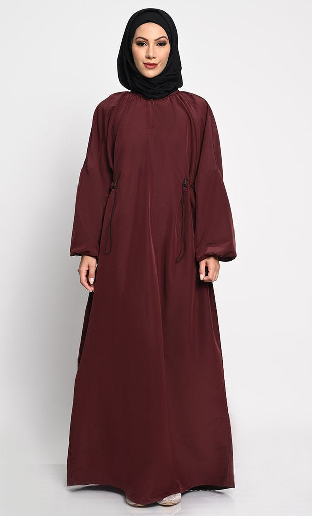 Kashibo A line solid Abaya dress with elastic waist - EastEssence.com