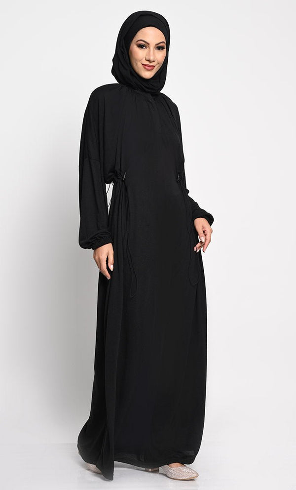 Kashibo A line solid Abaya dress with elastic waist Kashibo A line solid Abaya dress with elastic waist