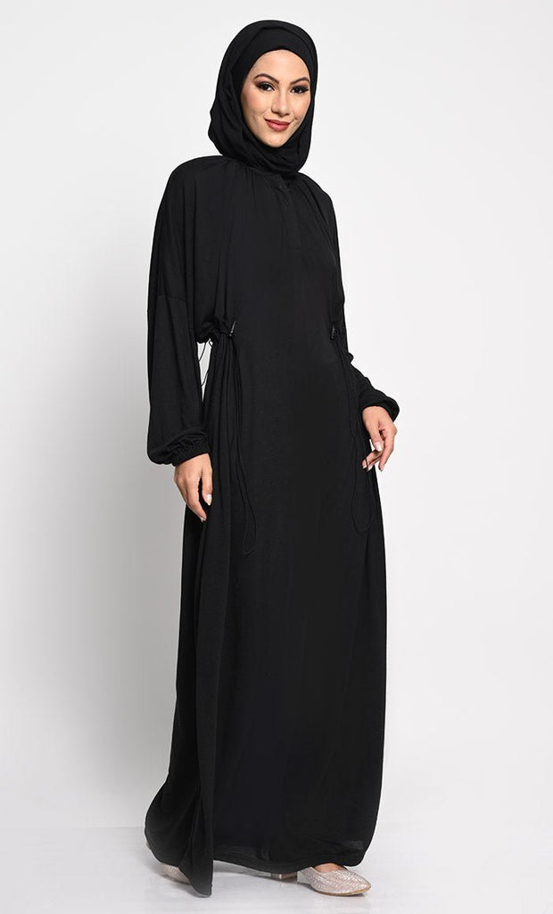 Kashibo A line solid Abaya dress with elastic waist - Black - EastEssence.com