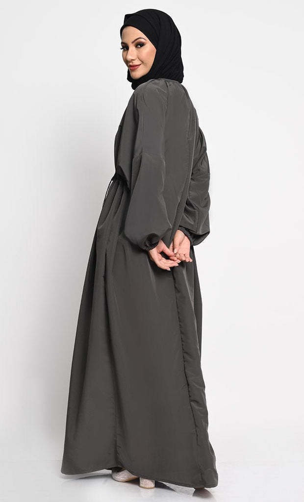 Kashibo A line solid Abaya dress with elastic waist - Grey - EastEssence.com