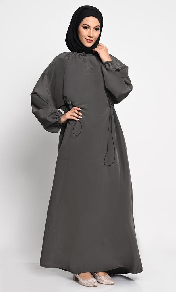 Kashibo A line solid Abaya dress with elastic waist - Grey - EastEssence.com