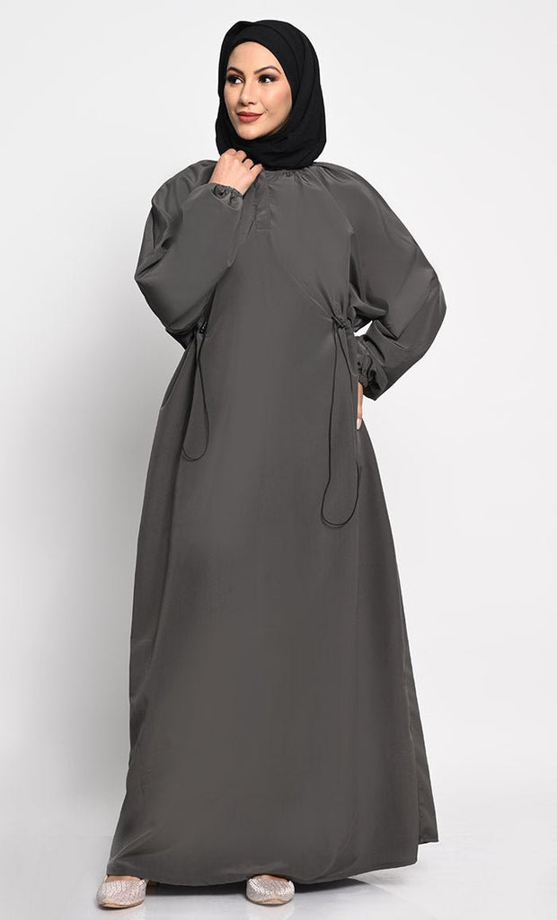 Kashibo A line solid Abaya dress with elastic waist - Grey - EastEssence.com