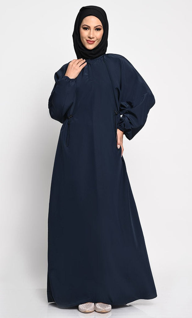 Kashibo A line solid Abaya dress with elastic waist - Navy - EastEssence.com