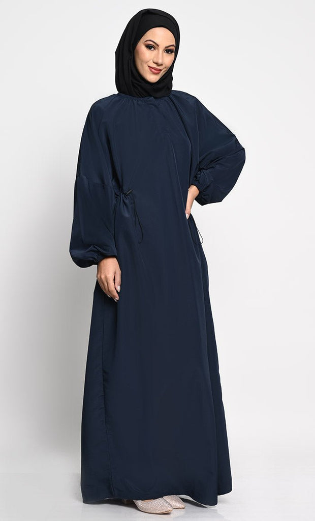 Kashibo A line solid Abaya dress with elastic waist - Navy - EastEssence.com