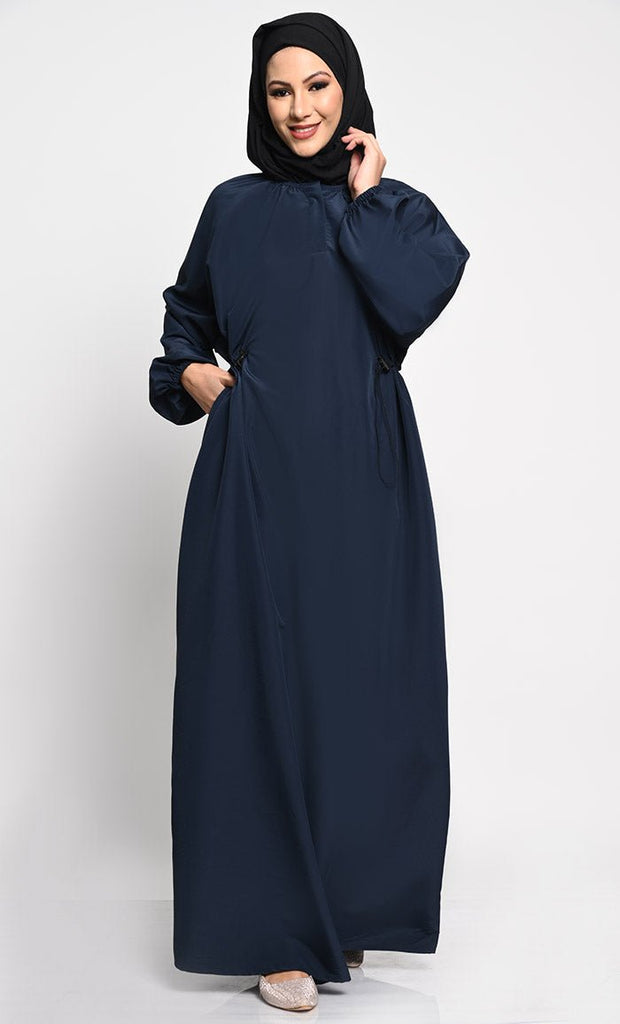 Kashibo A line solid Abaya dress with elastic waist - Navy - EastEssence.com