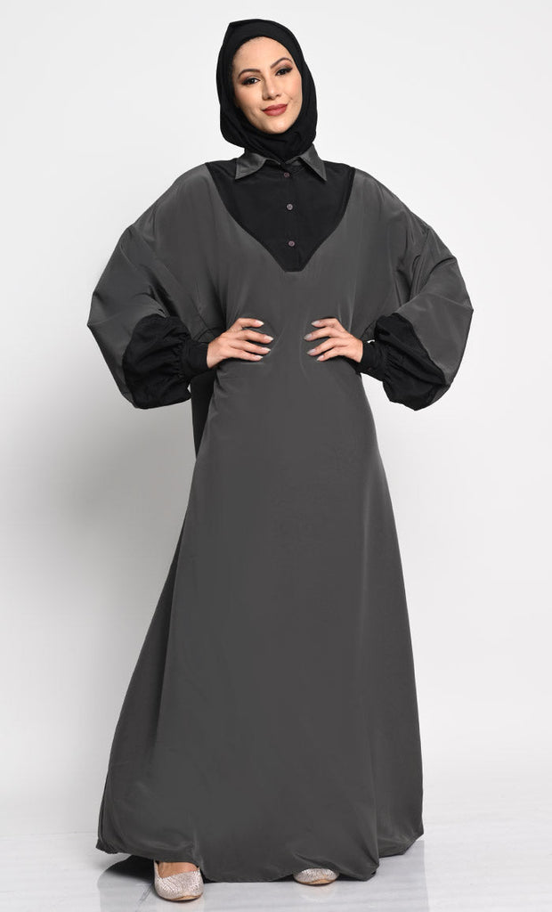 Kashibo Abaya with Batwing Sleeves and Contrast Satin Cuffs - EastEssence.com