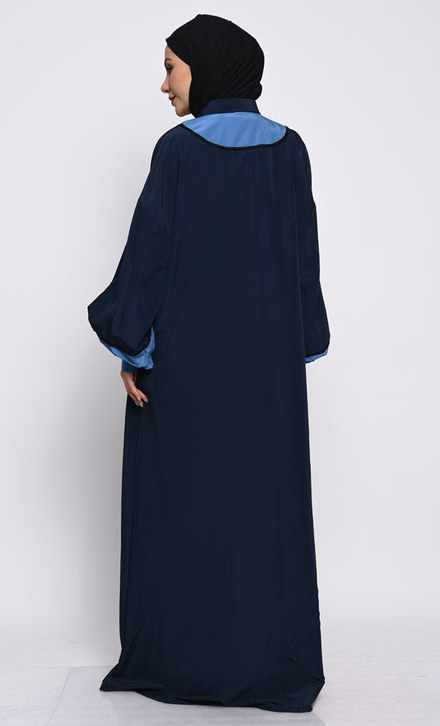 Kashibo Abaya with Batwing Sleeves and Contrast Satin Cuffs - EastEssence.com