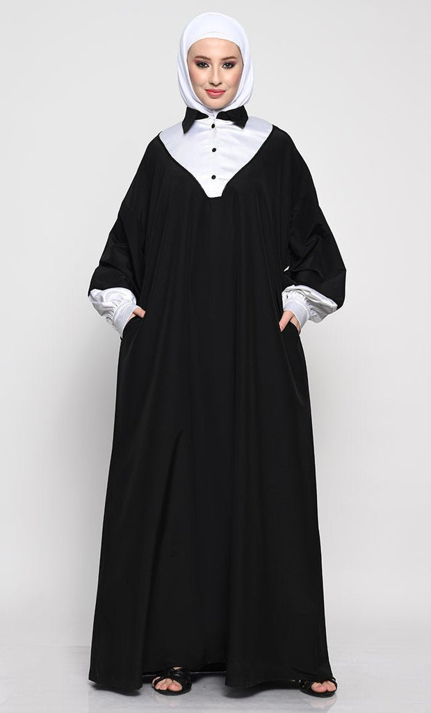 Kashibo Abaya with Batwing Sleeves and Contrast Satin Cuffs - EastEssence.com