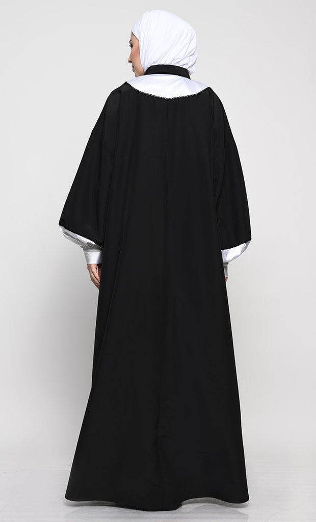 Kashibo Abaya with Batwing Sleeves and Contrast Satin Cuffs - EastEssence.com