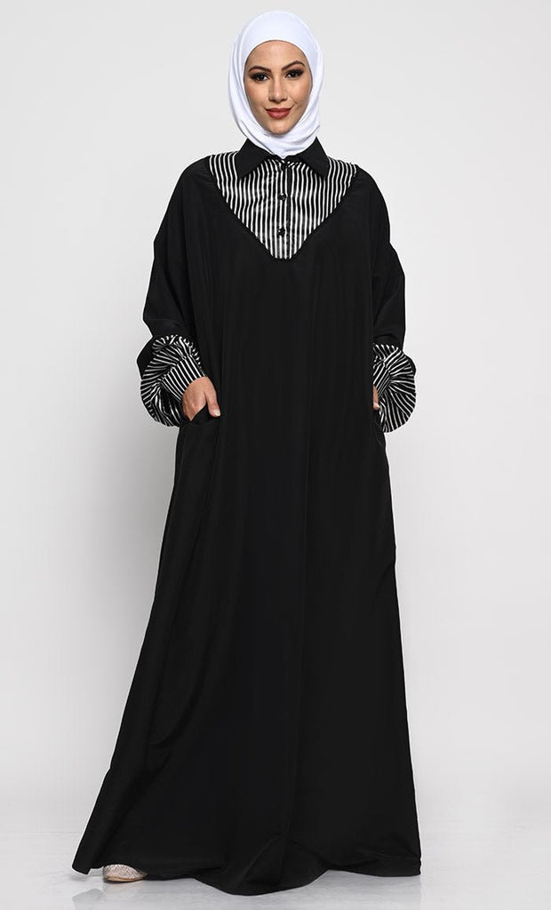 Kashibo Abaya with Batwing Sleeves and Contrast Satin Cuffs - EastEssence.com