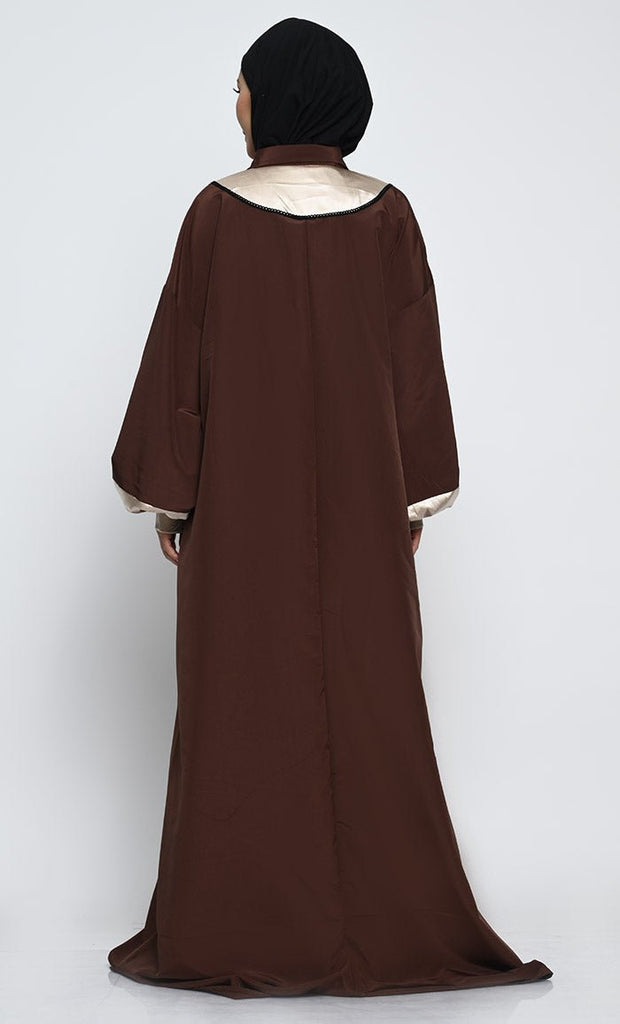 Kashibo Abaya with Batwing Sleeves and Contrast Satin Cuffs - EastEssence.com