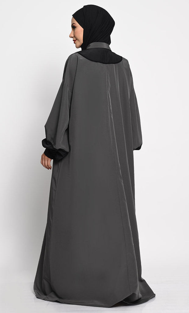 Kashibo Abaya with Batwing Sleeves and Contrast Satin Cuffs - EastEssence.com