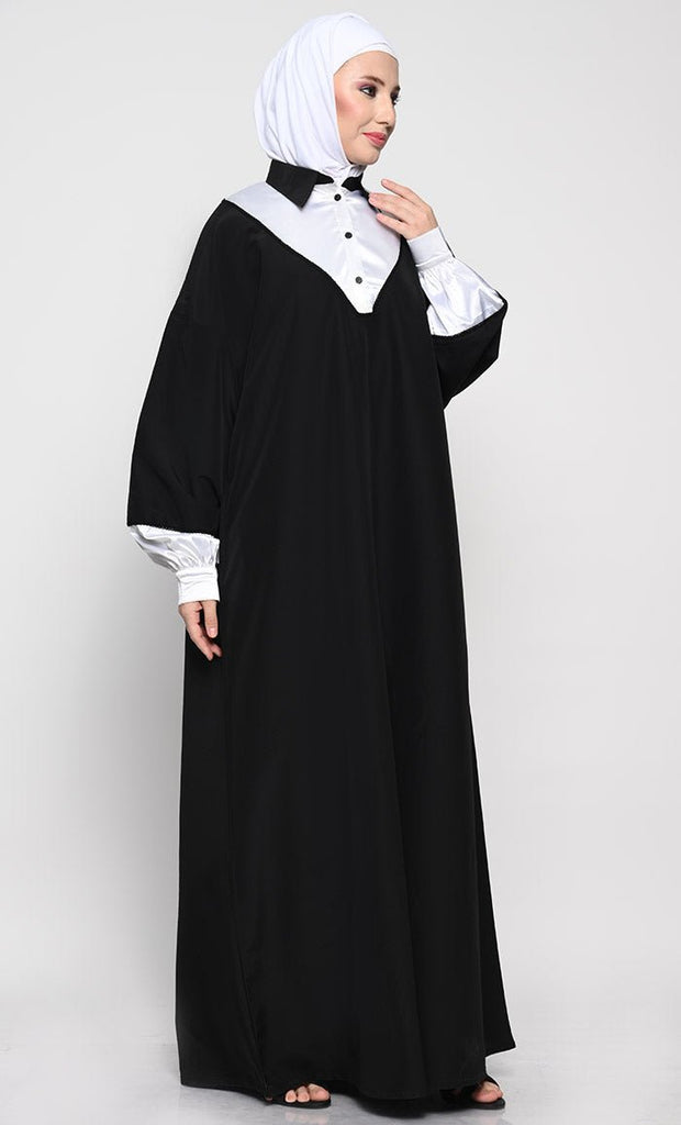 Kashibo Abaya with Batwing Sleeves and Contrast Satin Cuffs - EastEssence.com