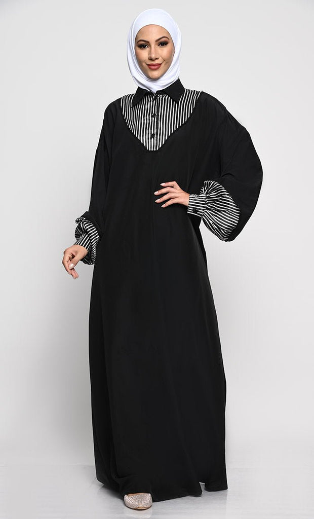 Kashibo Abaya with Batwing Sleeves and Contrast Satin Cuffs - EastEssence.com