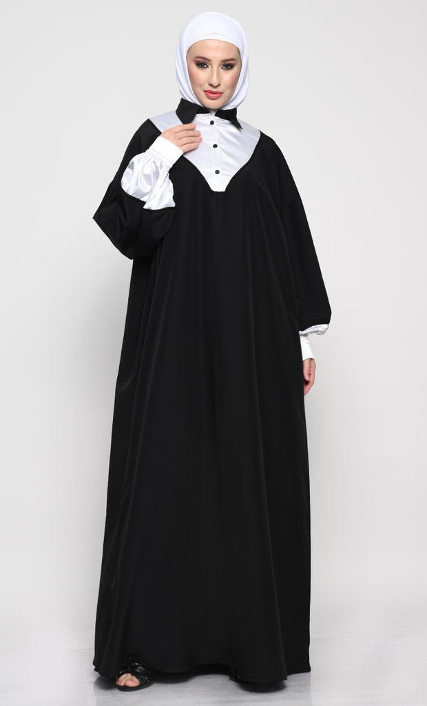 Kashibo Abaya with Batwing Sleeves and Contrast Satin Cuffs - EastEssence.com