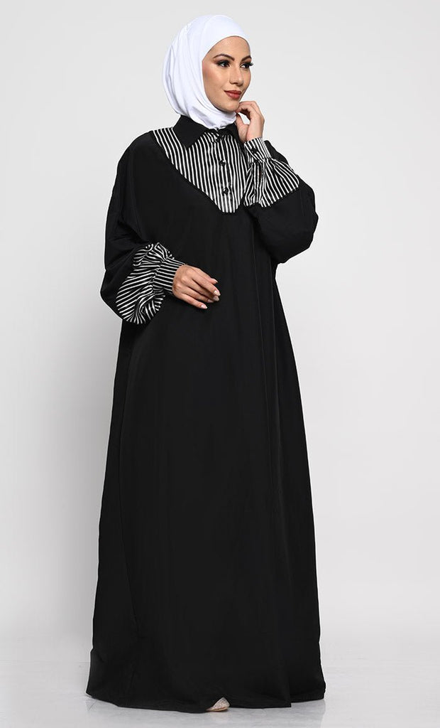 Kashibo Abaya with Batwing Sleeves and Contrast Satin Cuffs - EastEssence.com