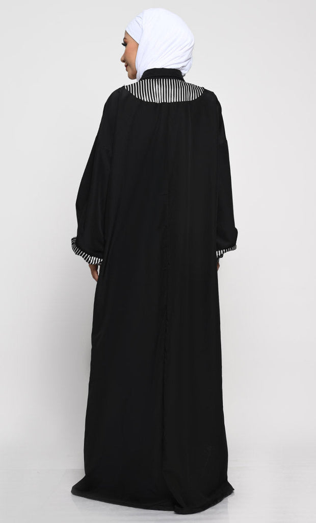 Kashibo Abaya with Batwing Sleeves and Contrast Satin Cuffs - EastEssence.com