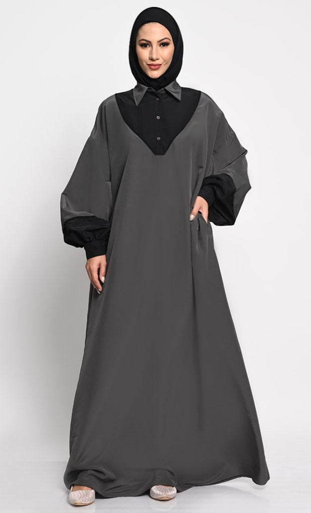 Kashibo Abaya with Batwing Sleeves and Contrast Satin Cuffs - Final sale - EastEssence.com