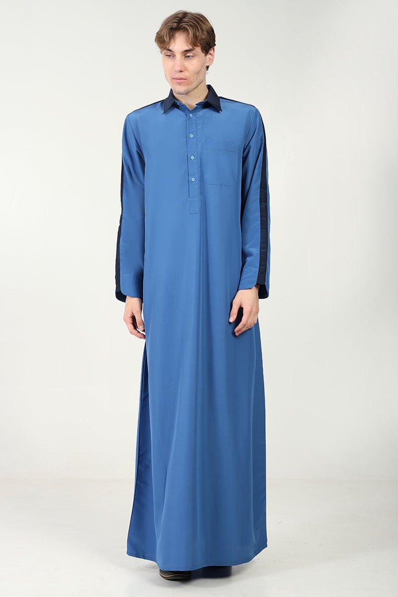 Kashibo Dual-Tone Thobe with Shirt Collar & Contrast Detailing