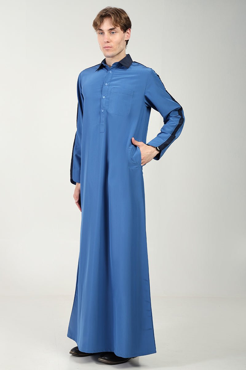 Kashibo Dual-Tone Thobe with Shirt Collar & Contrast Detailing
