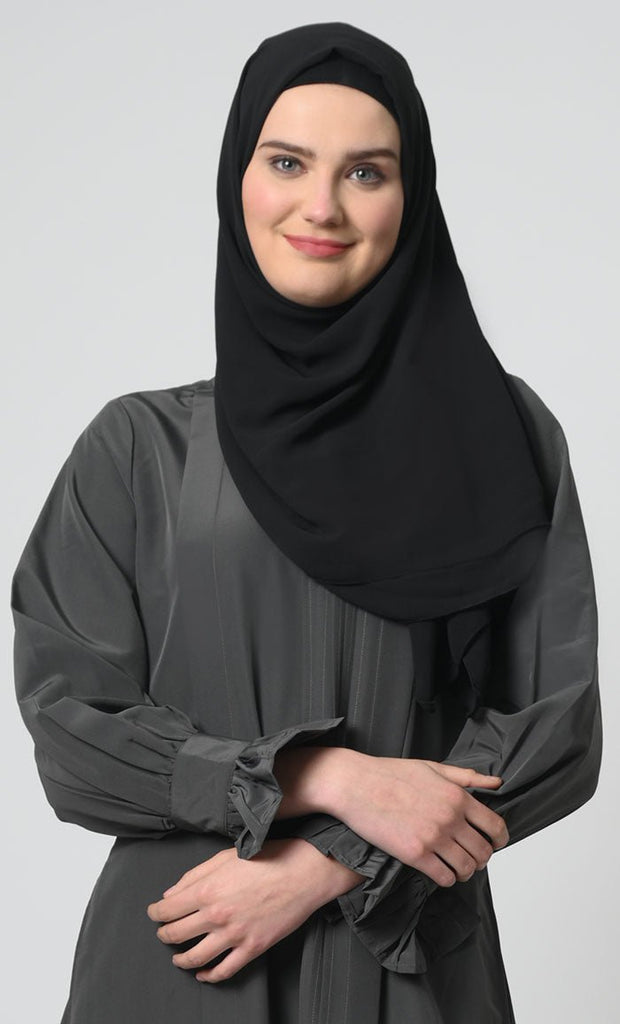 Kashibo Fabric A - Line Abaya with frilled full sleeves - EastEssence.com